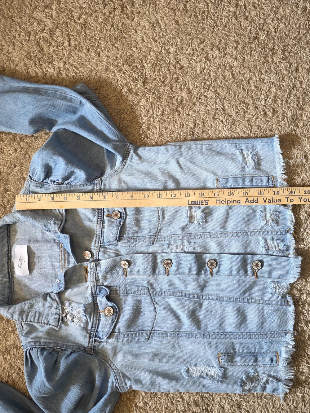 KanCan Los Angeles Distressed Puff Sleeve Denim Jacket Light Wash Medium